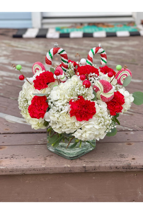 White & Red Christmas Floral Arrangement - Festive Elegance