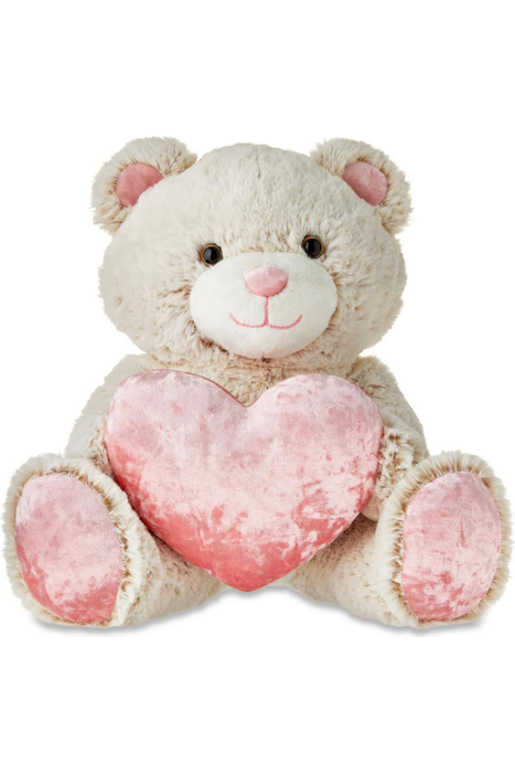 Cream Teddy Bear with Pink Heart - Soft & Cuddly Gift