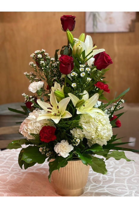 Red Rose and Lilly Floor Basket